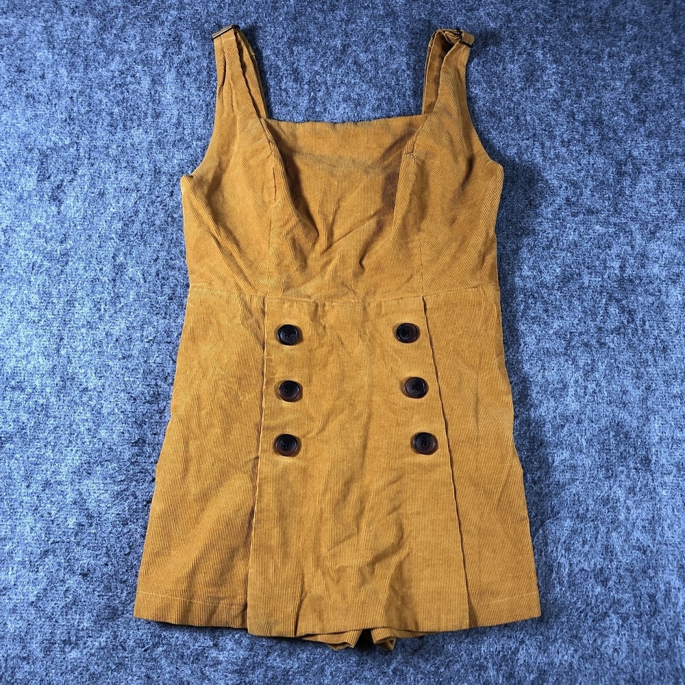 BDG Romper Womens Medium Yellow Corduroy Overall Shorts Button Front Casual‎